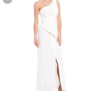 Eliza J Petite Draped One Shoulder Gown